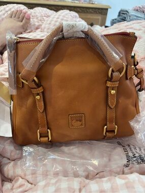 Dooney & Bourke natural Florentine  Leather Satchel with Gold Hardware